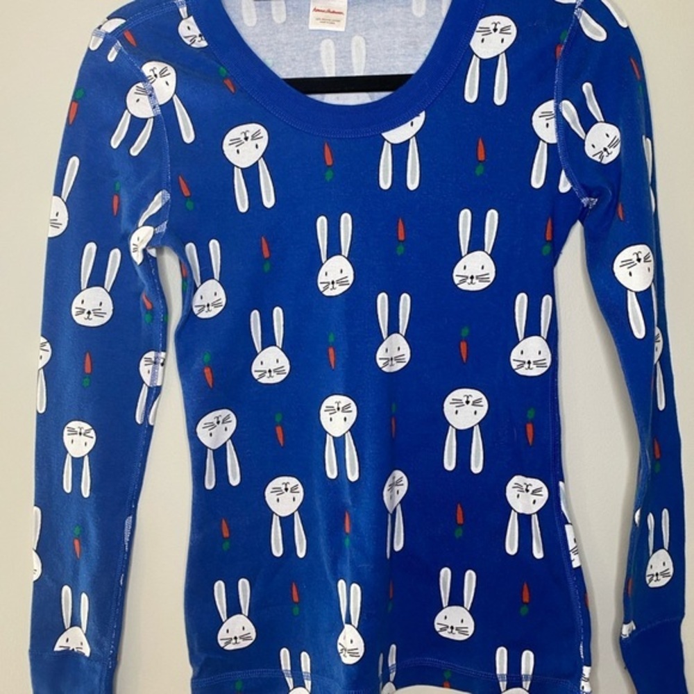 Hanna Andersson Pajama Top size XS Blue Easter bunny Spring Long Sleeved